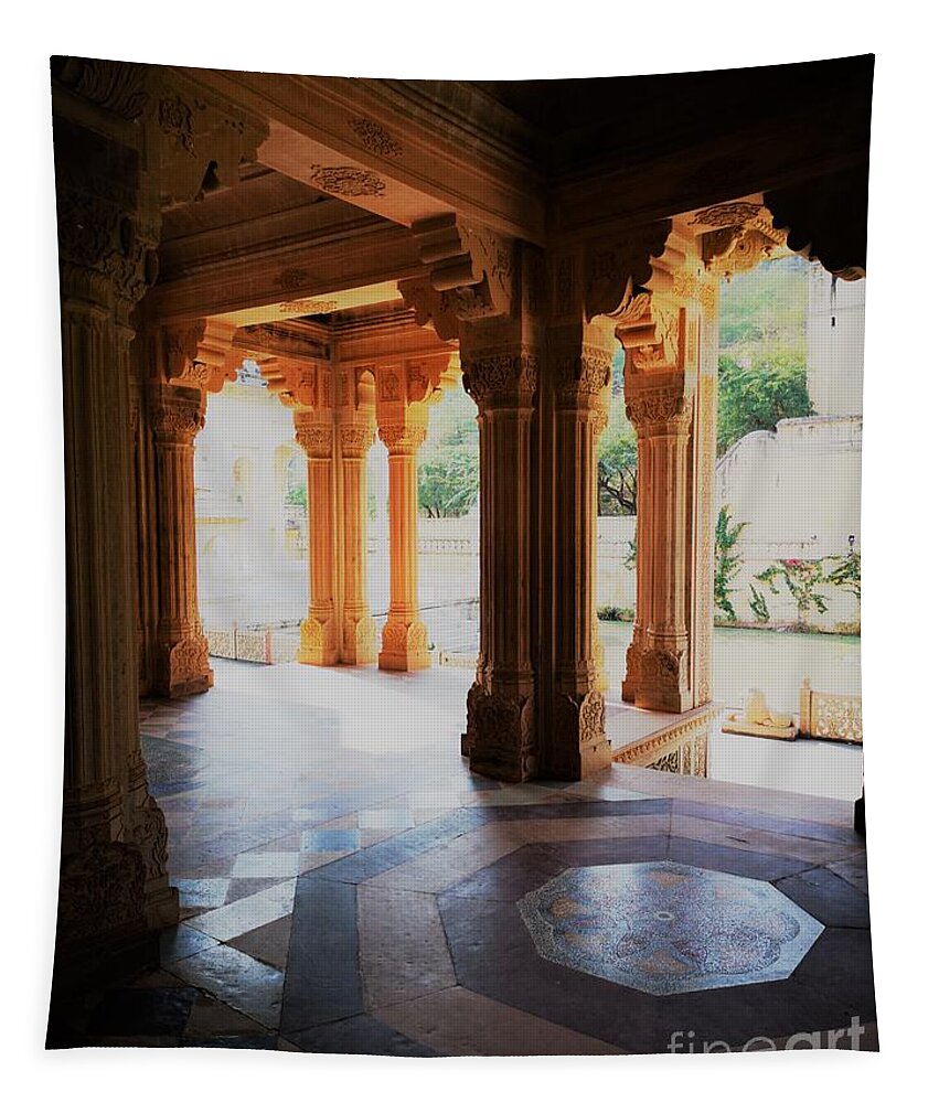 Colonnade Of A Mausoleum In Jaipur Tapestry featuring the photograph Mausoleum by Jarek Filipowicz