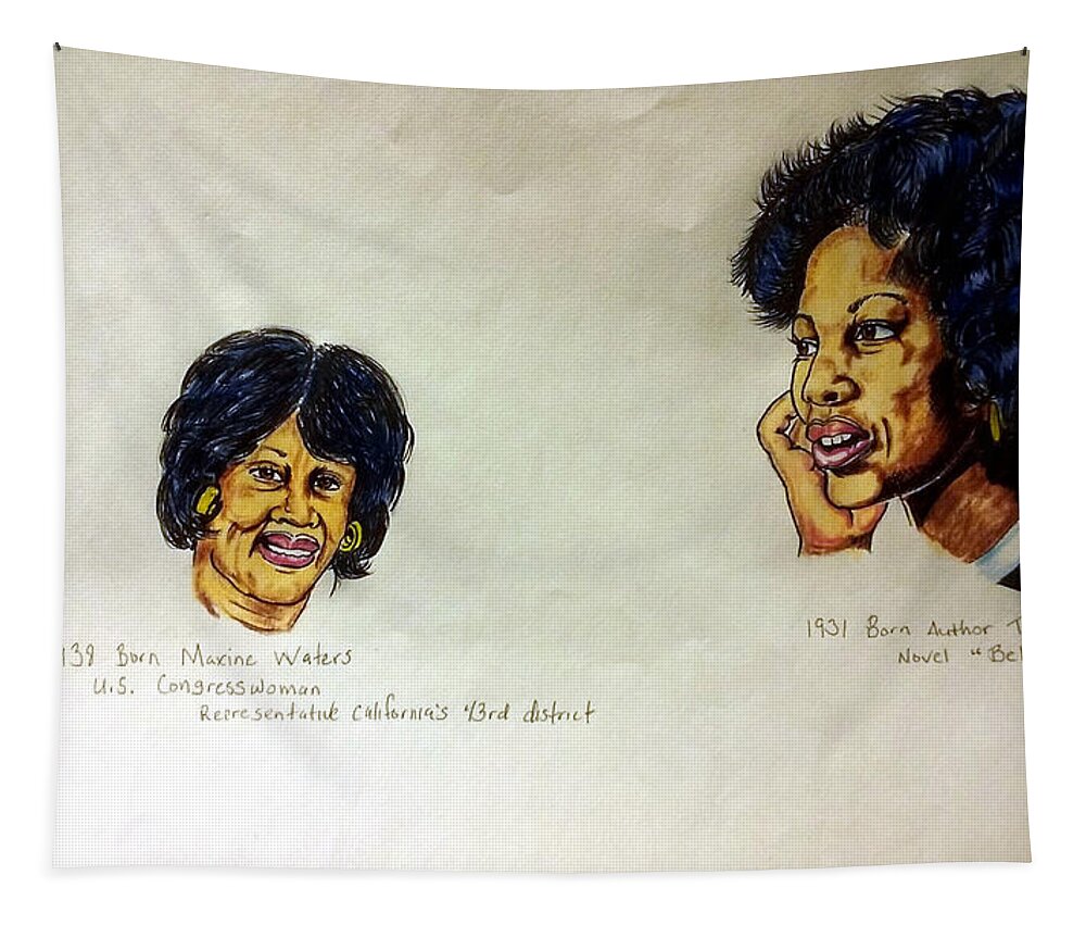  Joedee Tapestry featuring the drawing Maxine Waters and Toni Morrison by Joedee