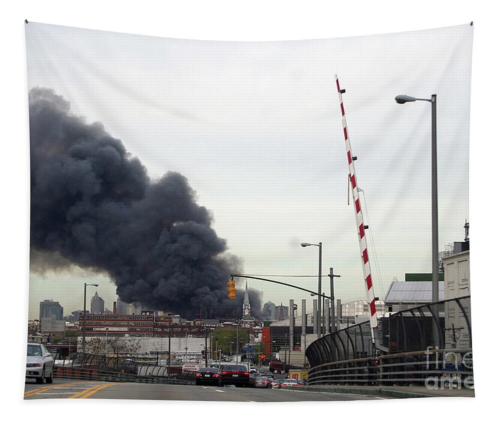 Fdny Tapestry featuring the photograph May 2nd 2006 Spectacular Greenpoint Terminal 10 Alarm Fire in Brooklyn, NY by Steven Spak