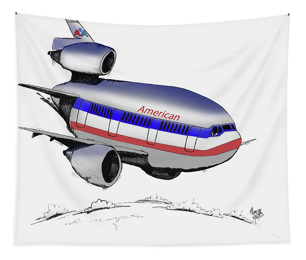 Mcdonnell Tapestry featuring the drawing McDonnell Douglas DC-10 by Michael Hopkins
