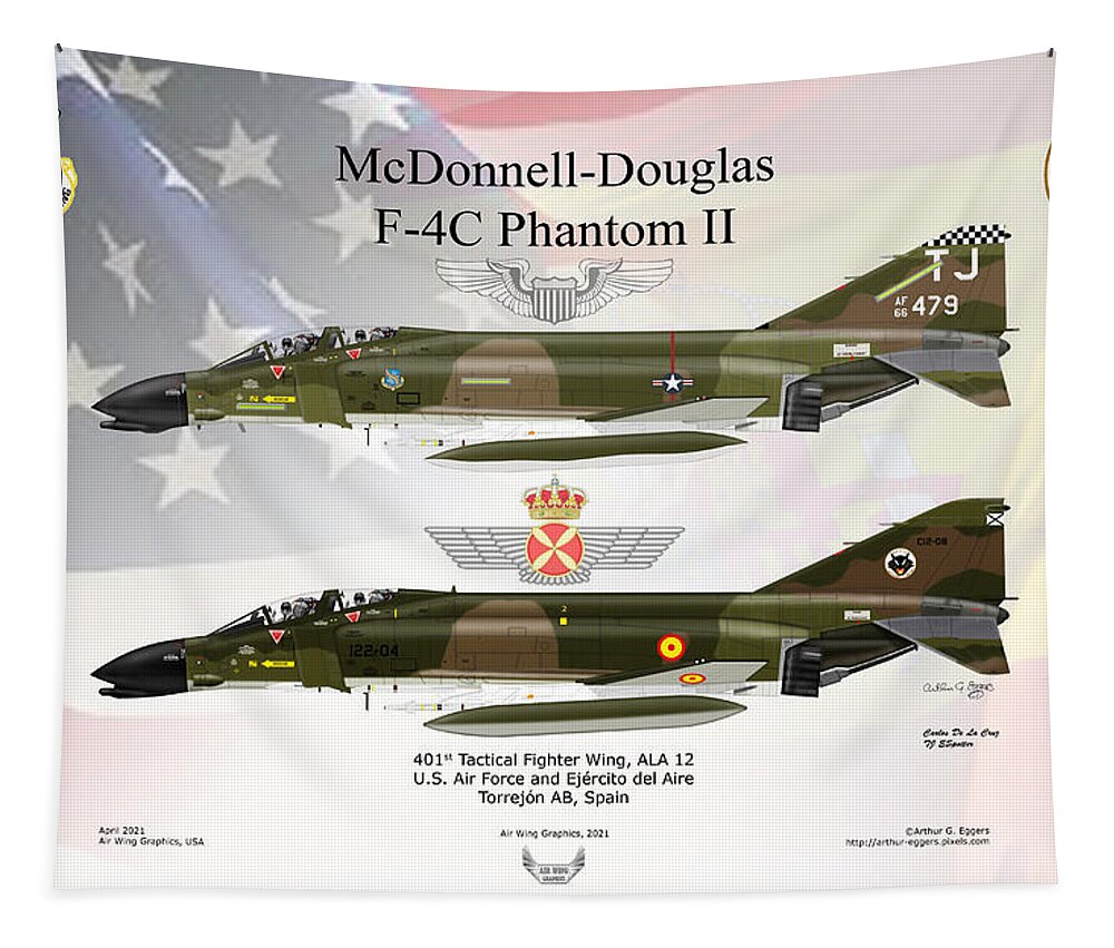 Mcdonnell Douglas Tapestry featuring the digital art McDonnell Douglas F-4C Phantoms by Arthur Eggers