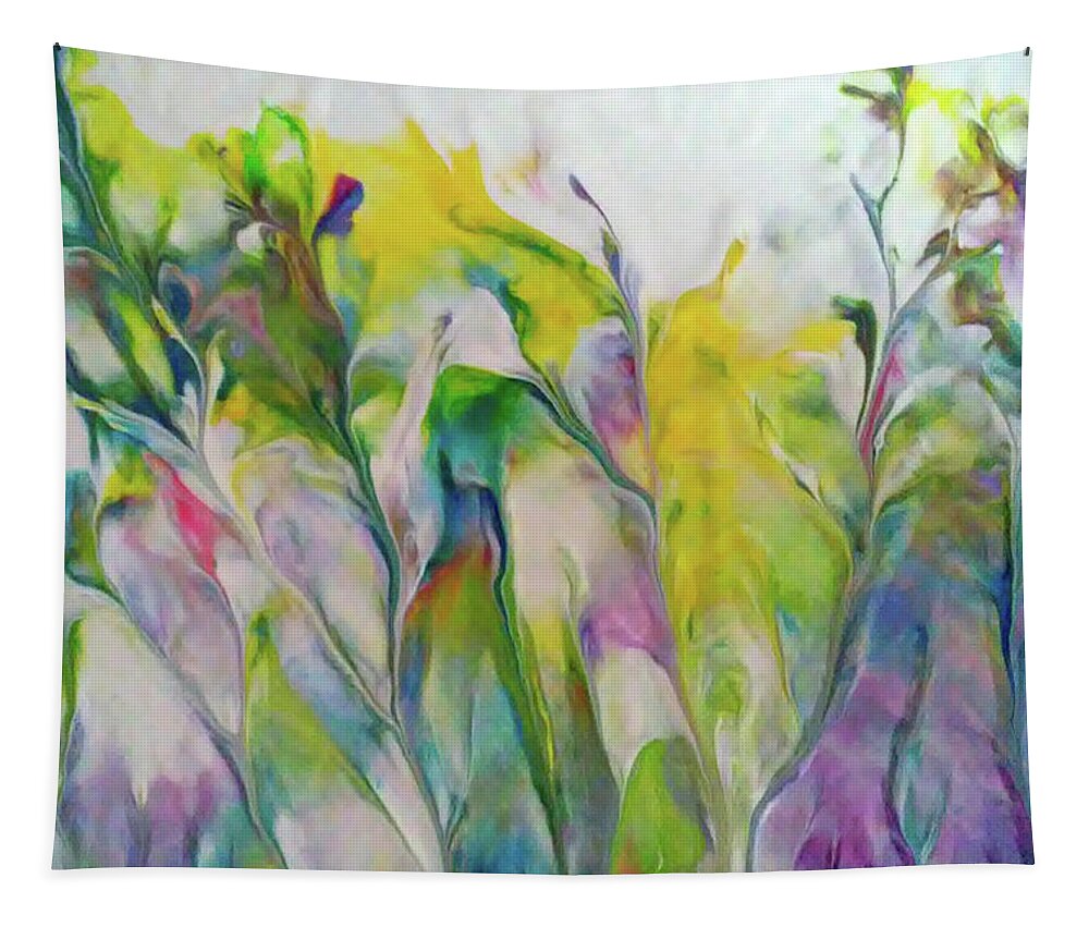 Landscape Abstract Flowers-grass Soft Colors Fluid Acrylic Tapestry featuring the painting Meadow Grass by Deborah Erlandson