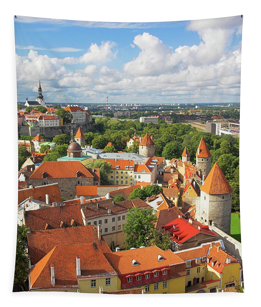 Tallinn Tapestry featuring the photograph Medieval old town rooftops, Tallinn, Estonia by Neale And Judith Clark