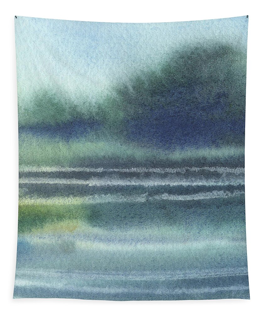 Calm Meditative Tapestry featuring the painting Meditative Calm Landscape Water Reflections Beach Art Contemporary Cool Watercolor Palette I by Irina Sztukowski