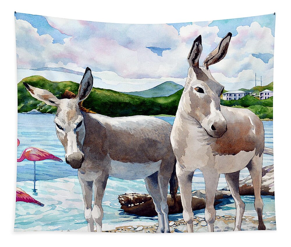 Watercolor Tapestry featuring the painting Meet the Locals by Mick Williams