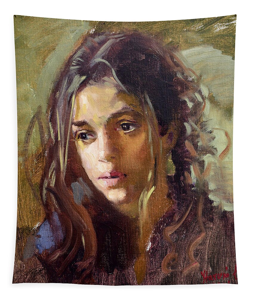 Portrait Tapestry featuring the painting Melina by Ylli Haruni