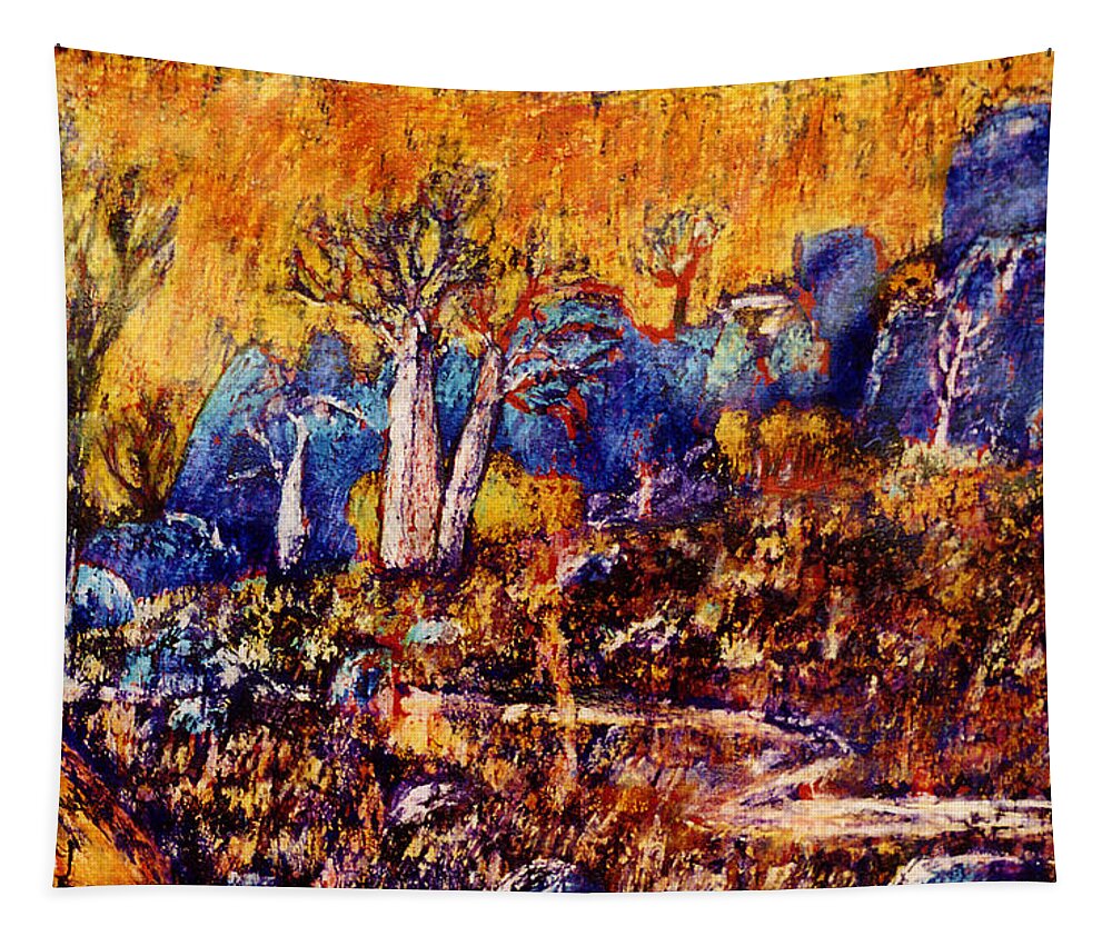 Kimberley Tapestry featuring the painting Men of stone - near Windjana Gorge by Jeremy Holton