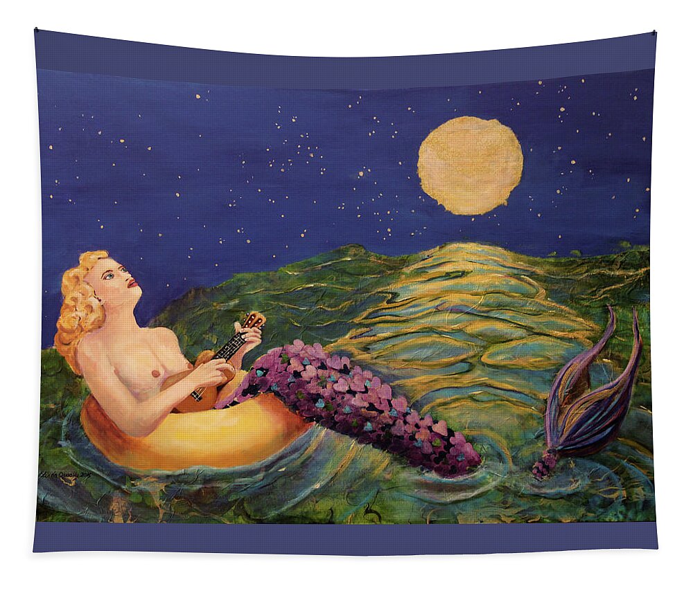Mermaid Tapestry featuring the painting Song of Love by Linda Queally by Linda Queally