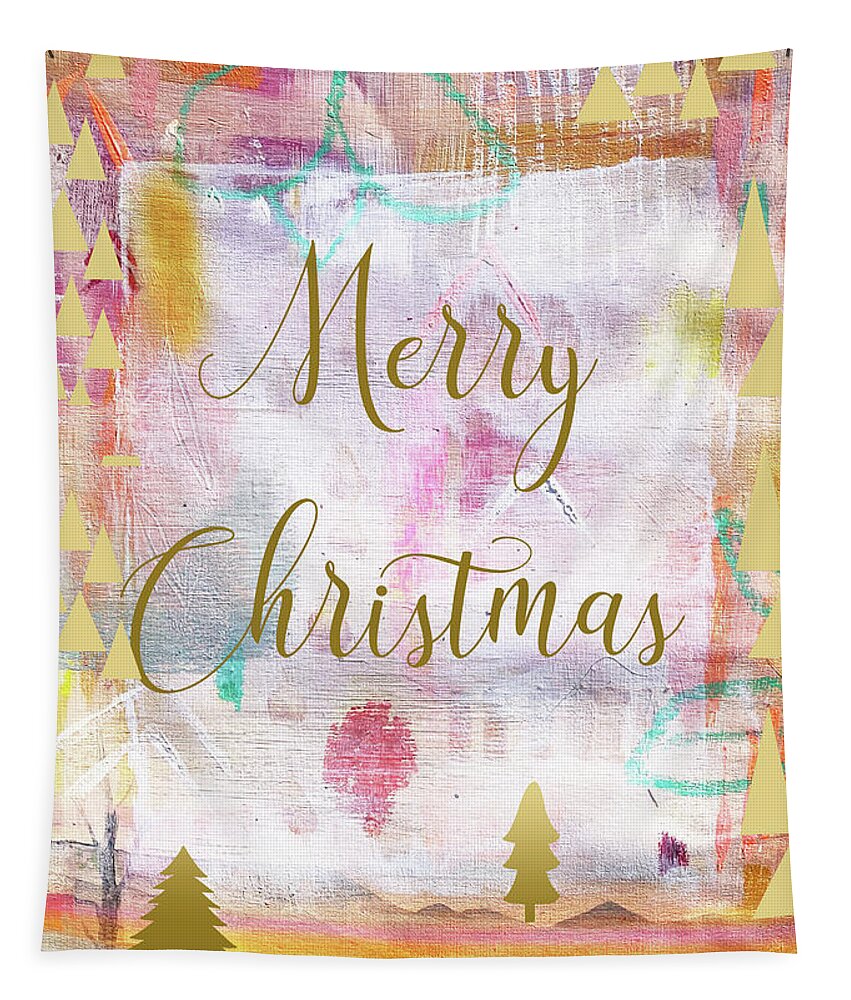 Merry Christmas Tapestry featuring the mixed media Merry Christmas by Claudia Schoen