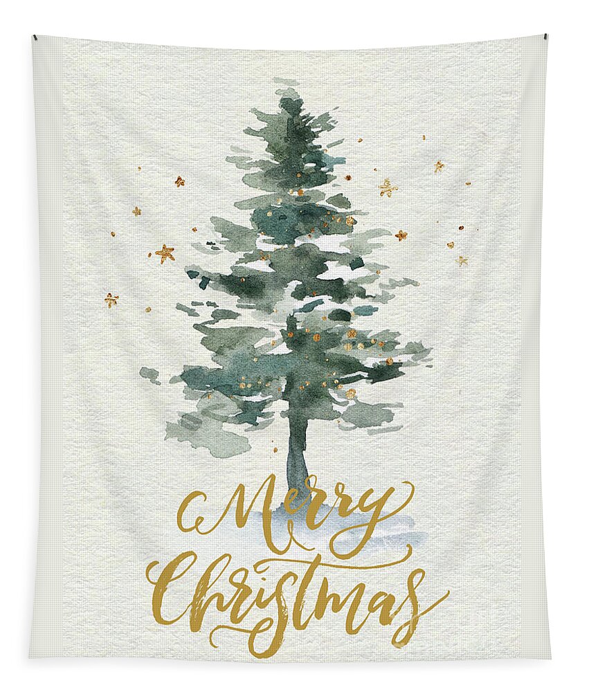 Merry Christmas Tapestry featuring the painting Watercolor Christmas Tree by Modern Art
