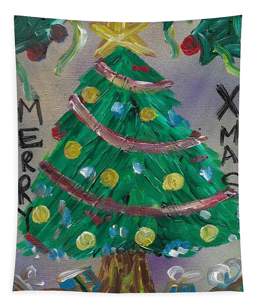 Holidays Tapestry featuring the painting Merry X-Mas by Andrew Blitman