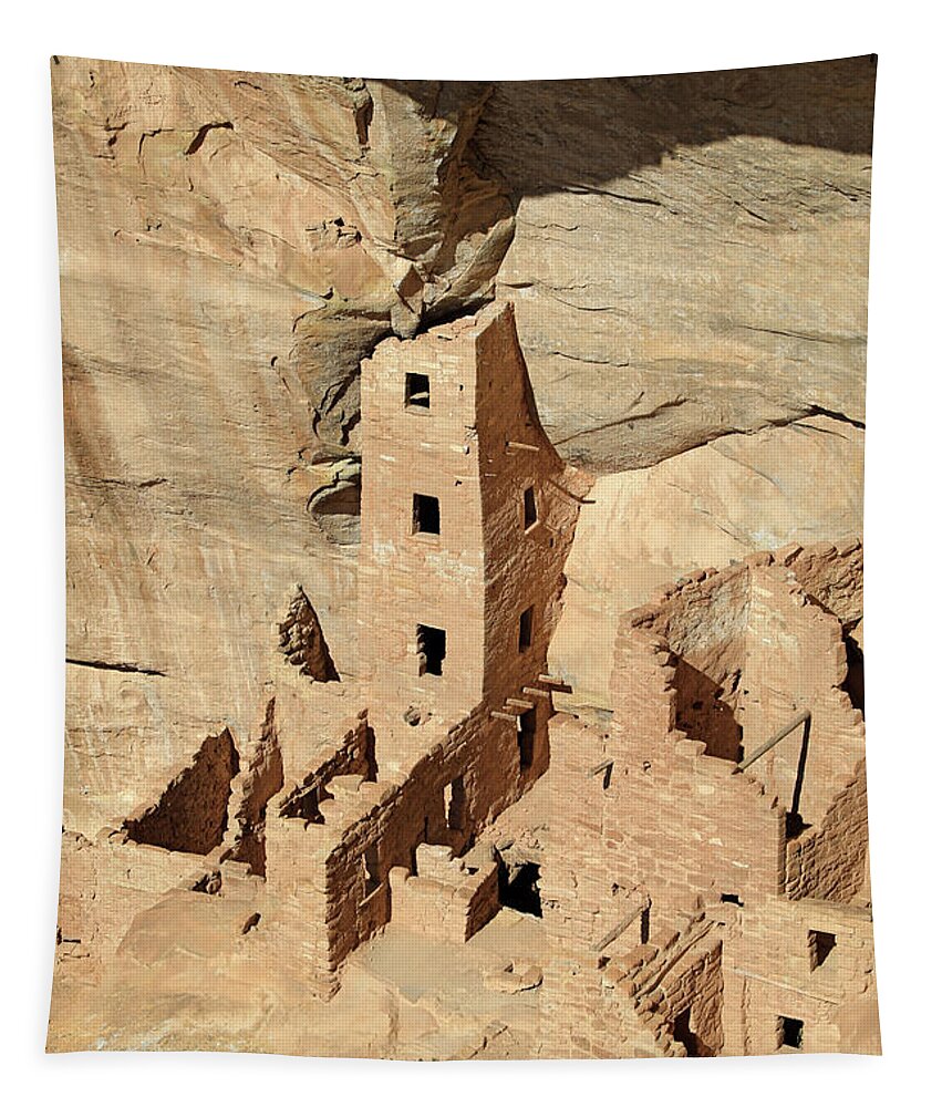 Mesa Verde National Park Tapestry featuring the photograph Mesa Verde - Square Tower House by Richard Krebs