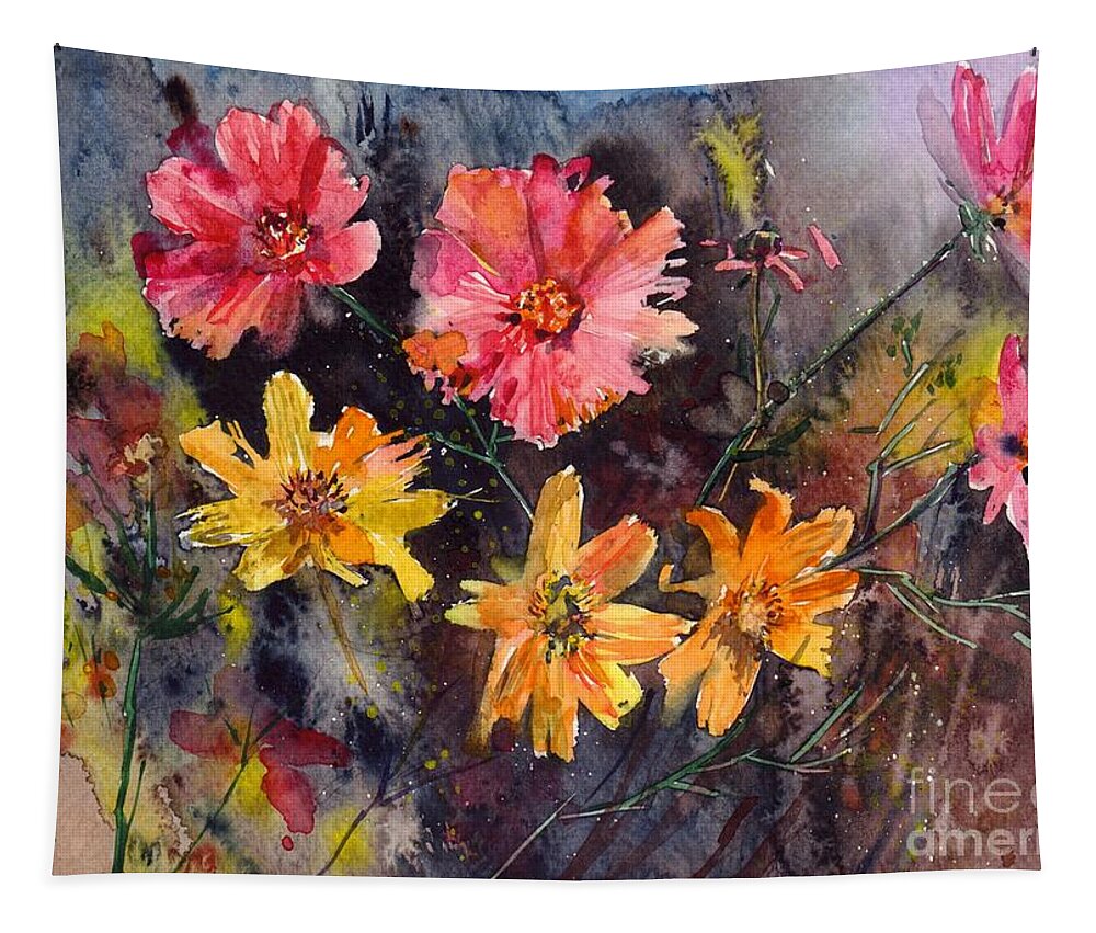 Mexican Asters Tapestry featuring the painting Mexican Asters by Suzann Sines