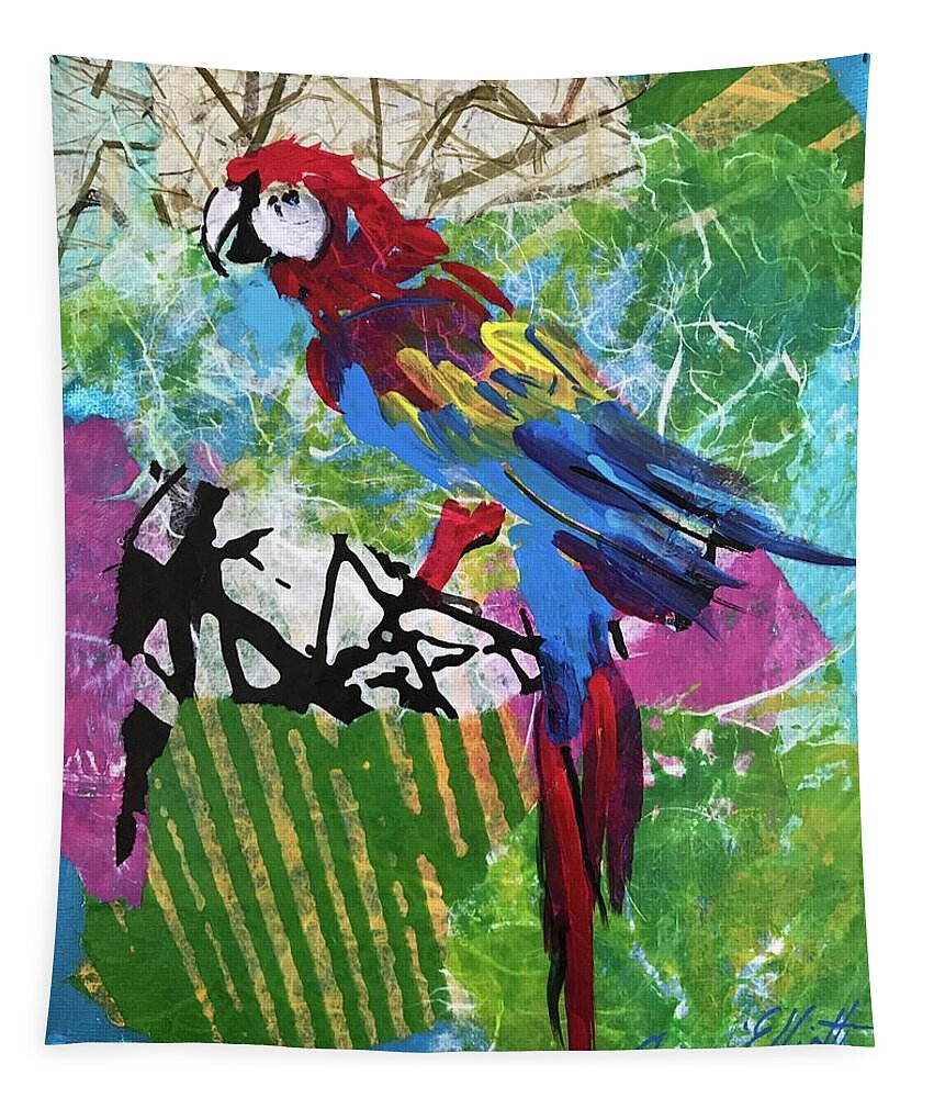 Parrot Paintings Tapestry featuring the painting Mexico Macaw II by Elaine Elliott