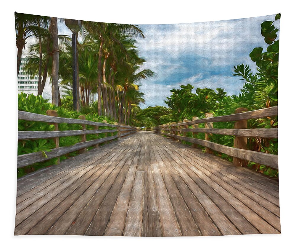 Boardwalk Tapestry featuring the photograph Miami Beach Boardwalk by Alison Frank