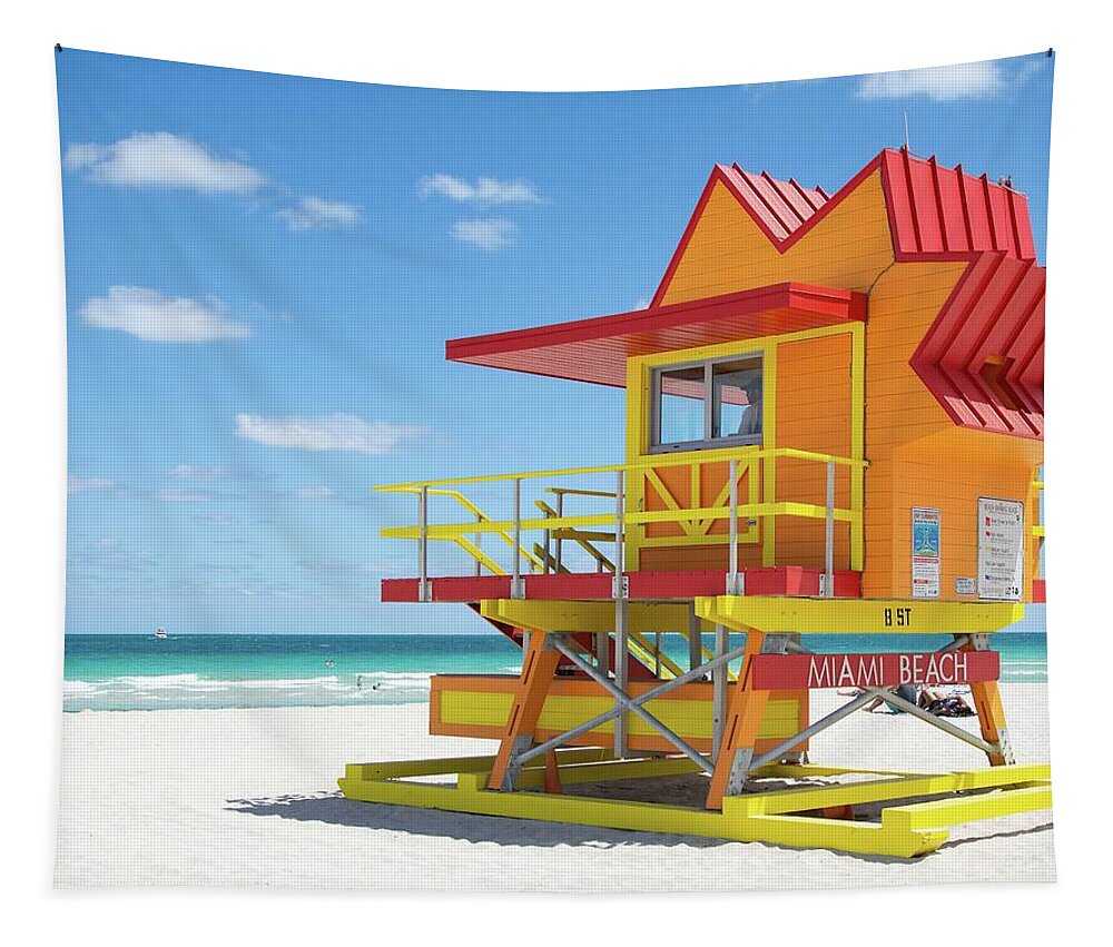 Lifeguard Station Tapestry featuring the photograph Miami Beach Lifeguard Station by Rebecca Herranen
