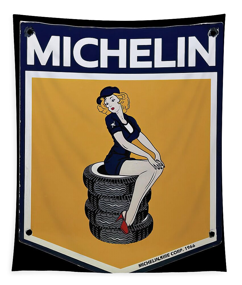 Michelin Tapestry featuring the photograph Michelin Vintage sign by Flees Photos