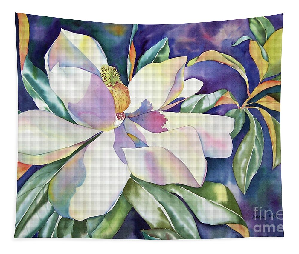 Magnolia Tapestry featuring the painting Midnight Magnolia by Liana Yarckin