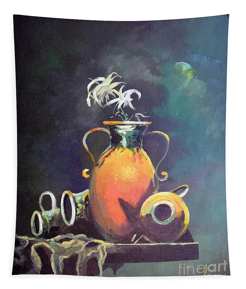 Still Life Tapestry featuring the painting Midnight Moon by Sinisa Saratlic