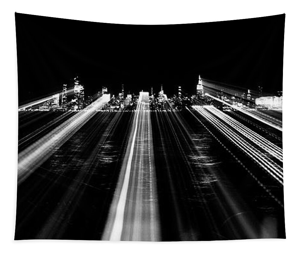 Black And White Tapestry featuring the photograph Midtown Manhattan at Night by Alina Oswald