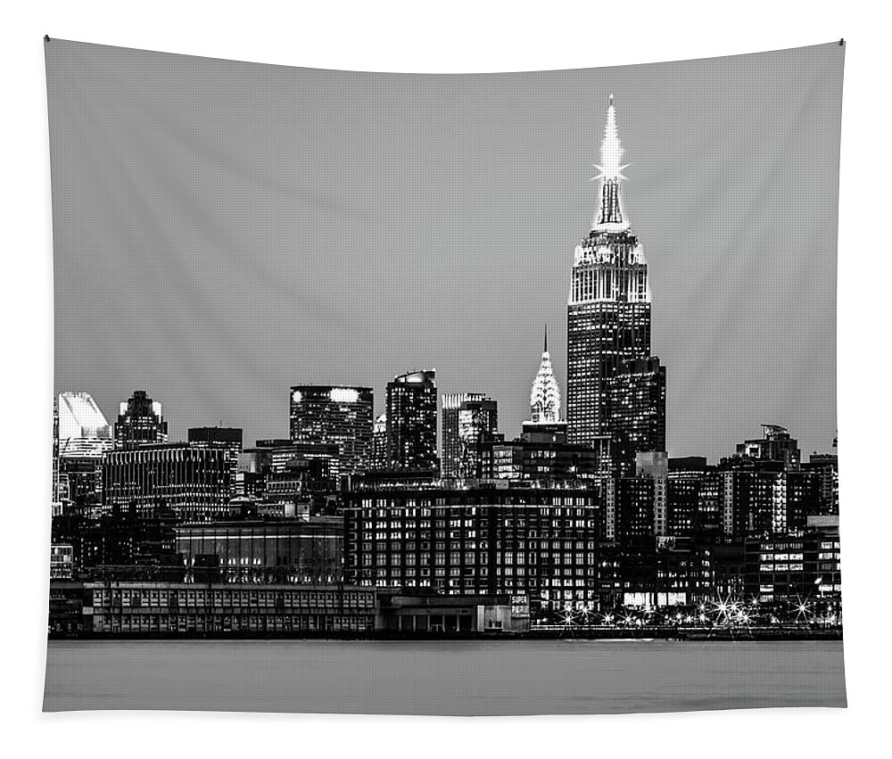 New York City Skyline At Night Tapestry featuring the photograph Midtown Moods by Az Jackson
