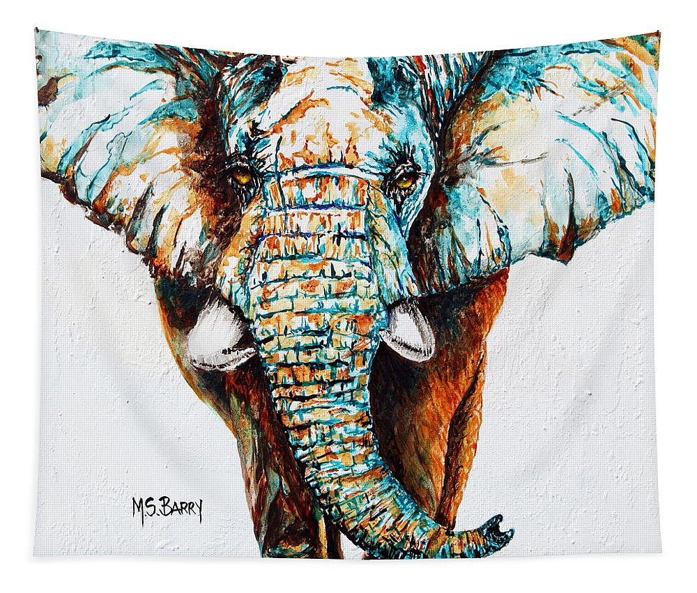 Elephant Tapestry featuring the painting Mighty Elephant by Maria Barry