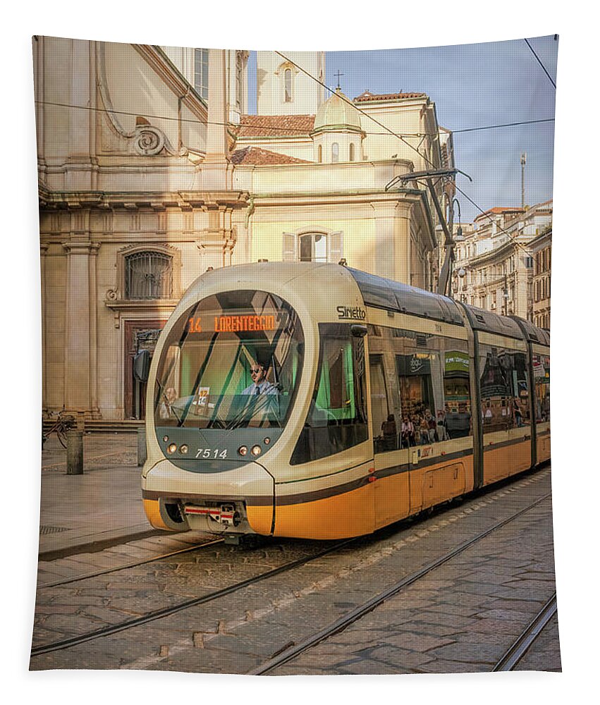 Milan Tapestry featuring the photograph Milan Tram#3 by Richard Downs