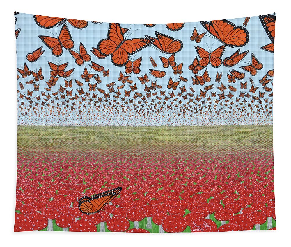Mushrooms Tapestry featuring the painting Miles and Miles by Doug Miller