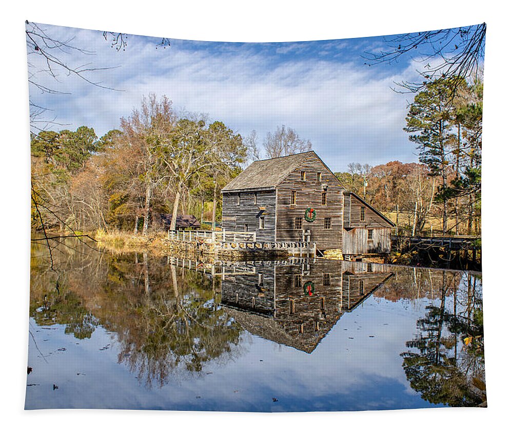 Reflection Tapestry featuring the photograph Mill holiday reflection by Rick Nelson
