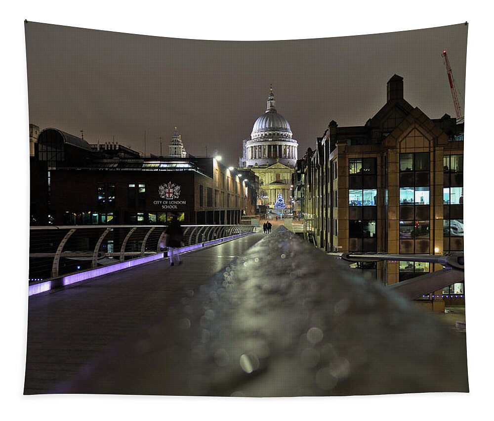 Millennium Bridge Tapestry featuring the photograph Millennium bridge and St Pauls Cathedral view in London by Angelo DeVal