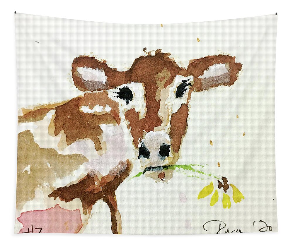 Cow Tapestry featuring the painting Mini Cow 7 by Roxy Rich