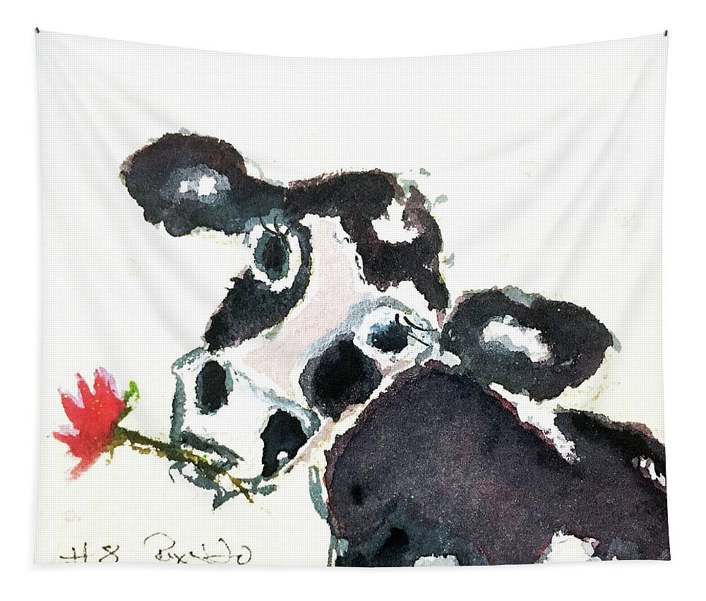 Cow Tapestry featuring the painting Mini Cow 8 by Roxy Rich