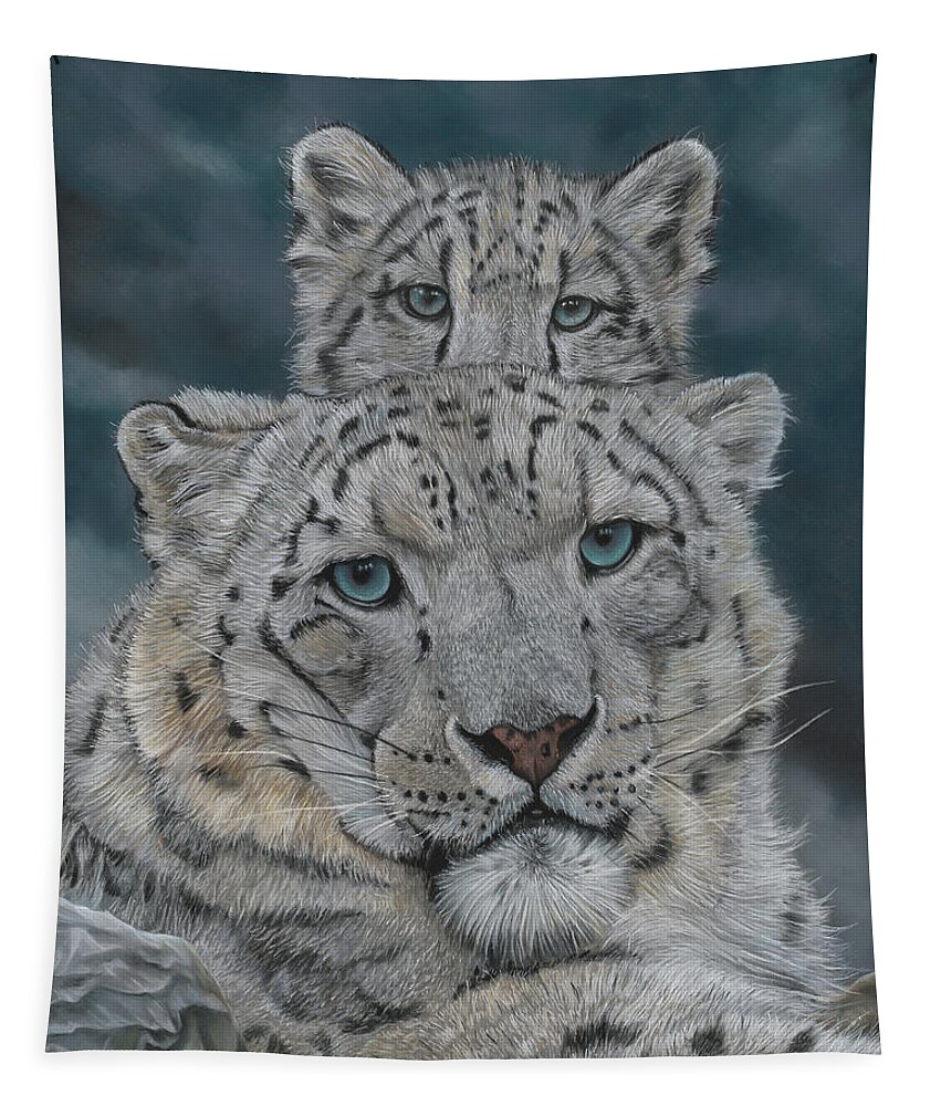 Snow Leopards Tapestry featuring the painting Mini Me by Mark Ray