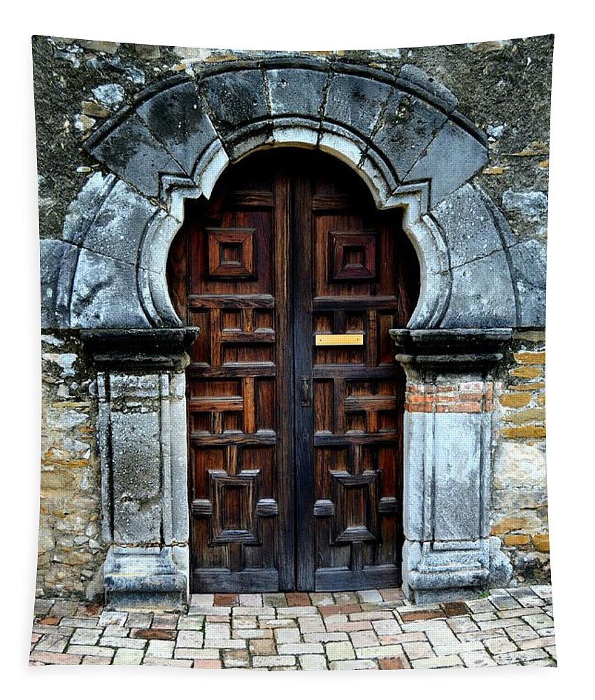 Church Door Photograph Tapestry featuring the photograph Mission Espada Door by Expressions By Stephanie