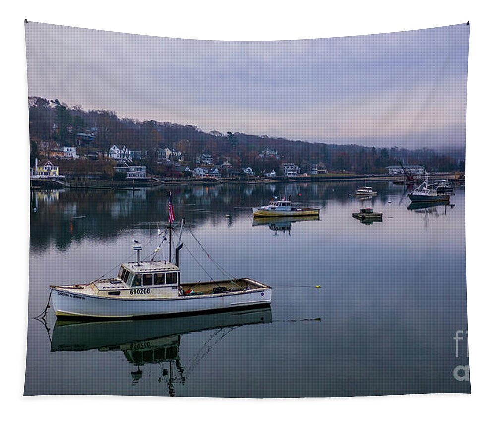 Boats Tapestry featuring the photograph Misty Morning in Northport Harbor by Sean Mills