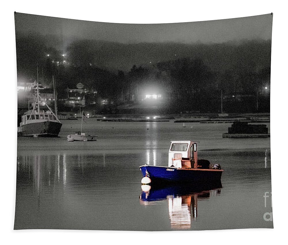 Boat Tapestry featuring the photograph Misty Morning Mooring by Sean Mills