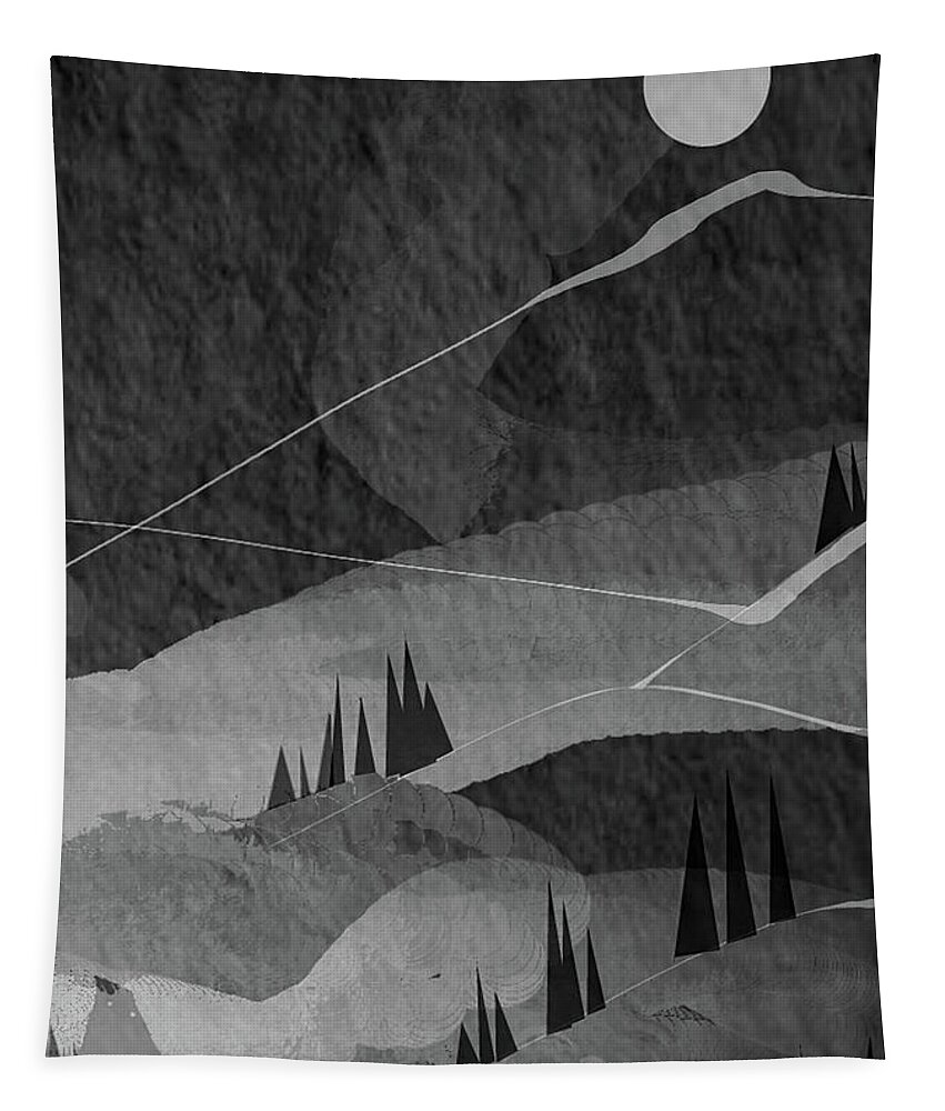 Black Modern Art Tapestry featuring the painting Misty Mountain Modern Art - Black and Gray Modern Abstract Art by Lourry Legarde