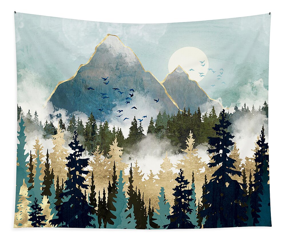 Mist Tapestry featuring the digital art Misty Pines by Spacefrog Designs