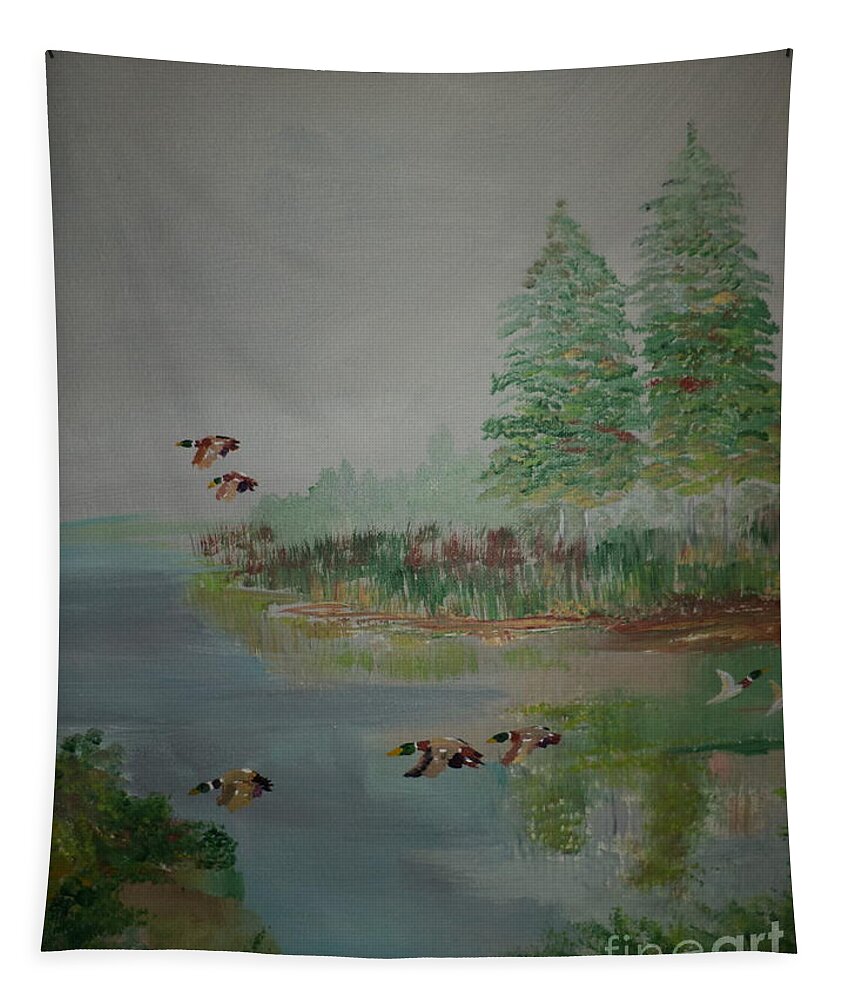 Donnsart1 Tapestry featuring the painting Misty Pond Painting # 17 by Donald Northup