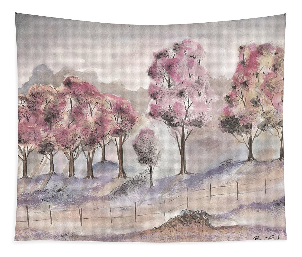Trees Tapestry featuring the painting Misty Trees by Bob Labno