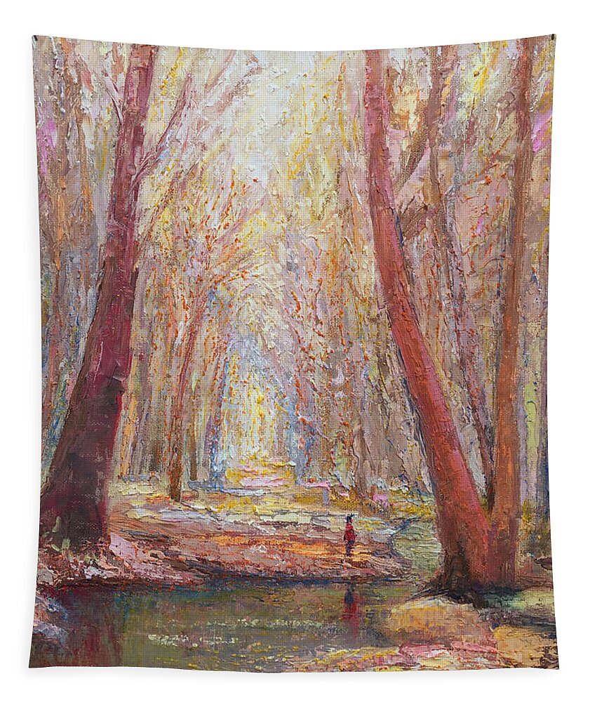 Woods Tapestry featuring the painting Misty Woods by Robie Benve
