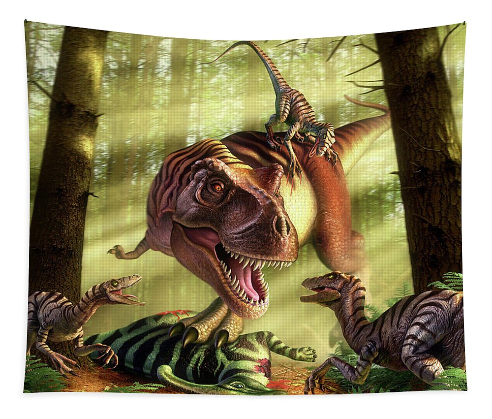 Dinosaur Tapestry featuring the digital art MMA Dino Style by Jerry LoFaro