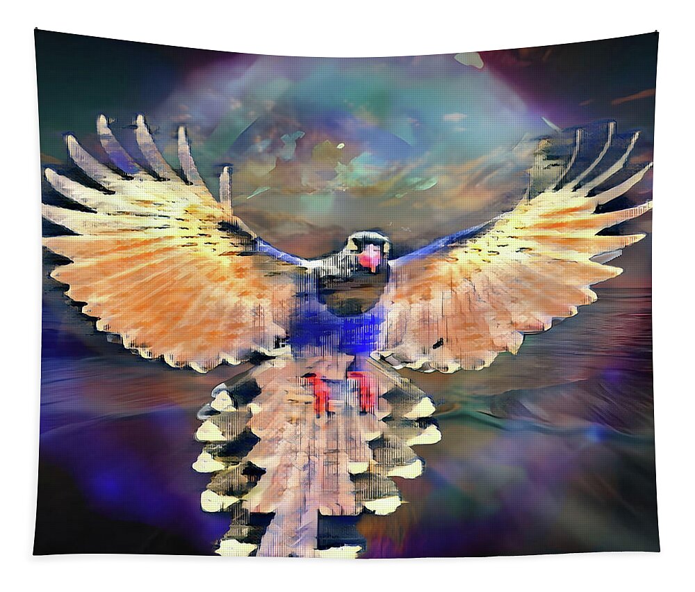  Tapestry featuring the digital art Mockingbird Visit by Christina Knight