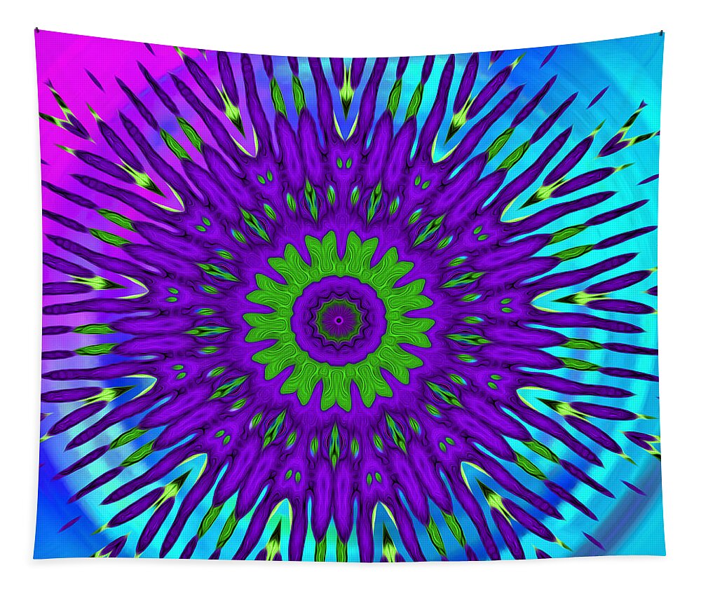 Abstract Tapestry featuring the digital art Mod 60's - Rainbow Mandala by Ronald Mills