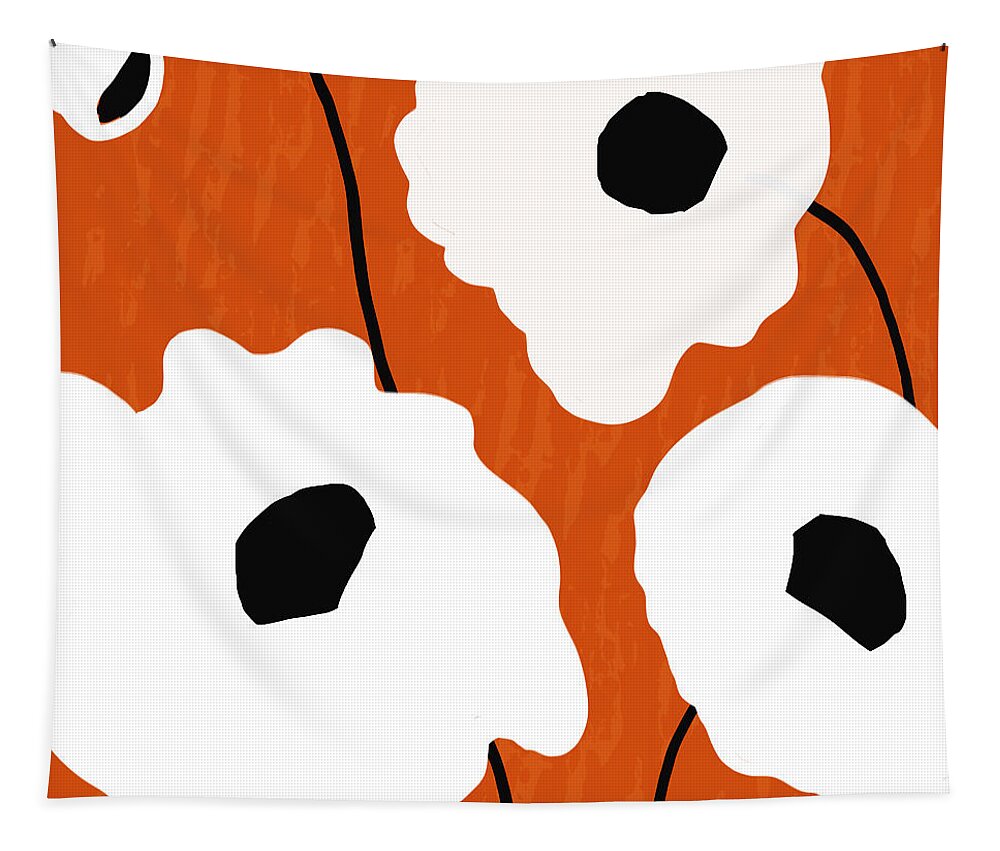 Orange Tapestry featuring the mixed media Mod Poppies Orange 2- Art by Linda Woods by Linda Woods