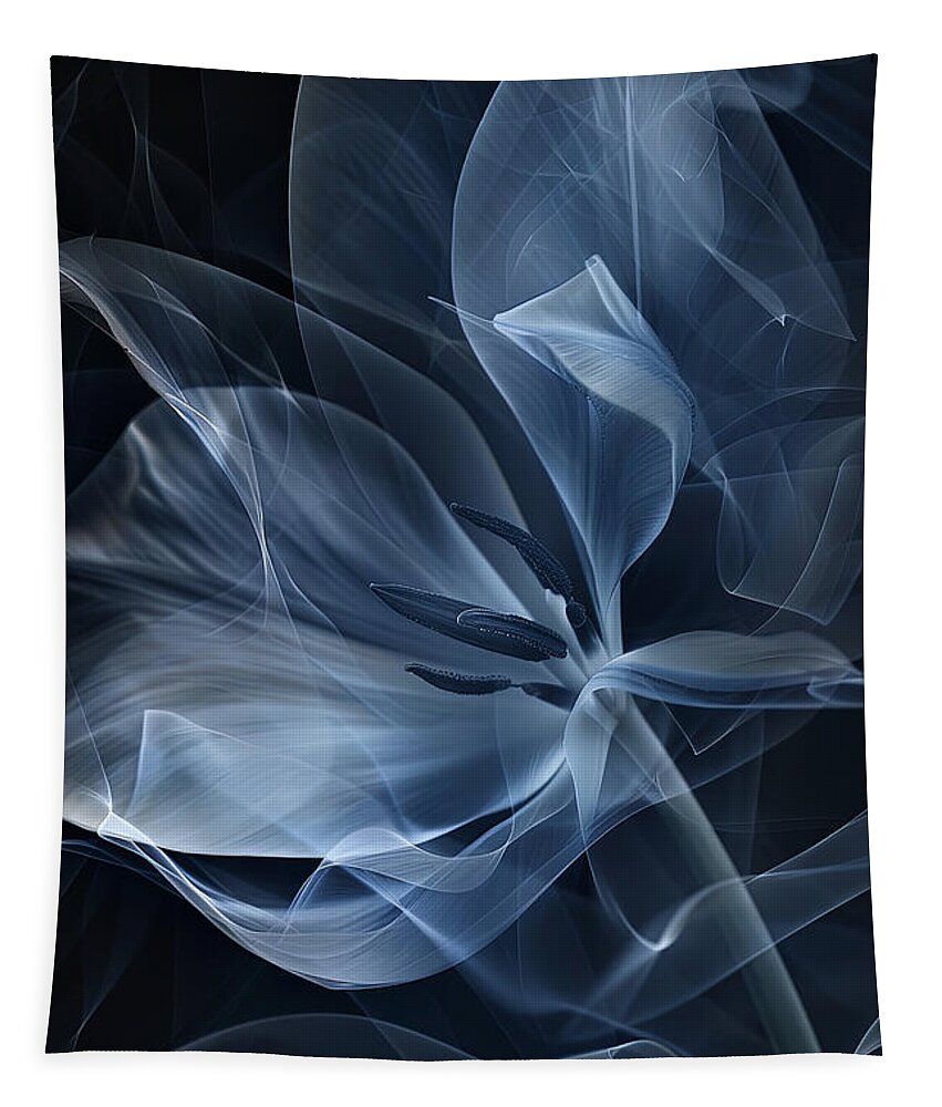 Blue Tulips Tapestry featuring the painting Modern Abstract Blue Tulip by Lourry Legarde