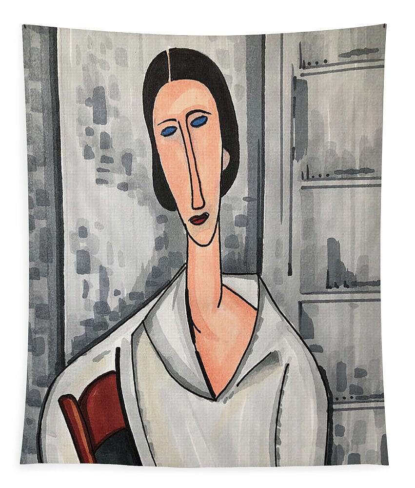 Modigliani Tapestry featuring the drawing Modigliani Style Portrait of a Woman by Creative Spirit