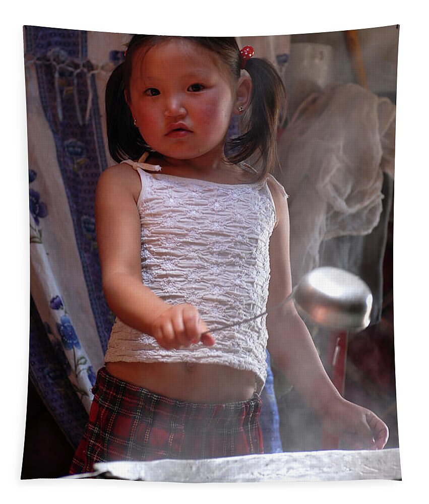 Mongol Little Girl Tapestry featuring the photograph Mongol little girl by Elbegzaya Lkhagvasuren