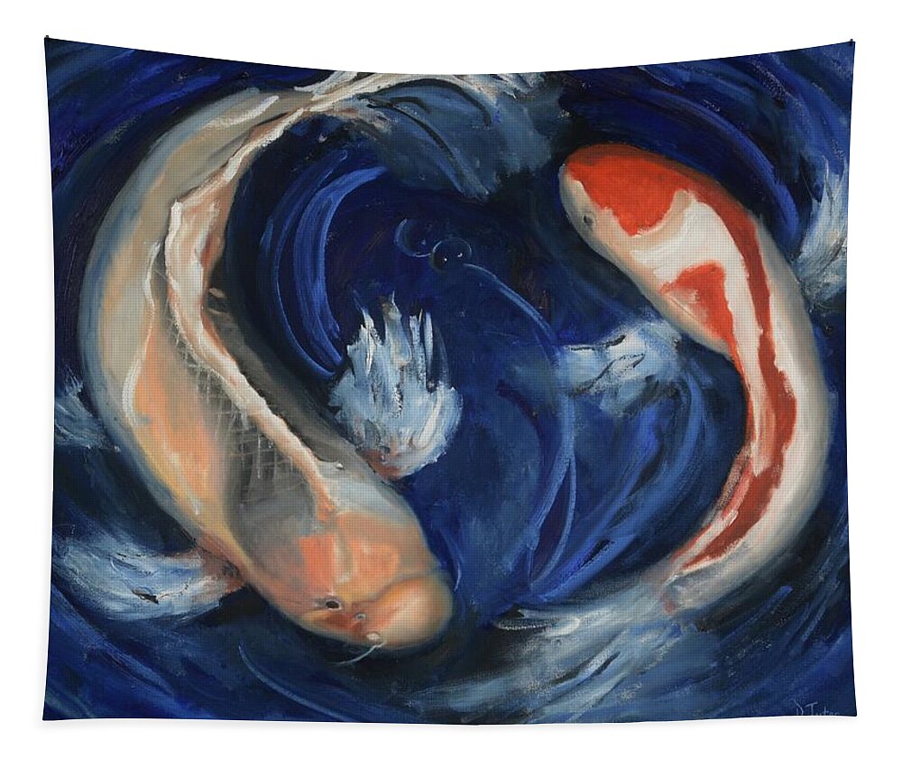 Koi Tapestry featuring the painting Monica's Koi by Donna Tuten