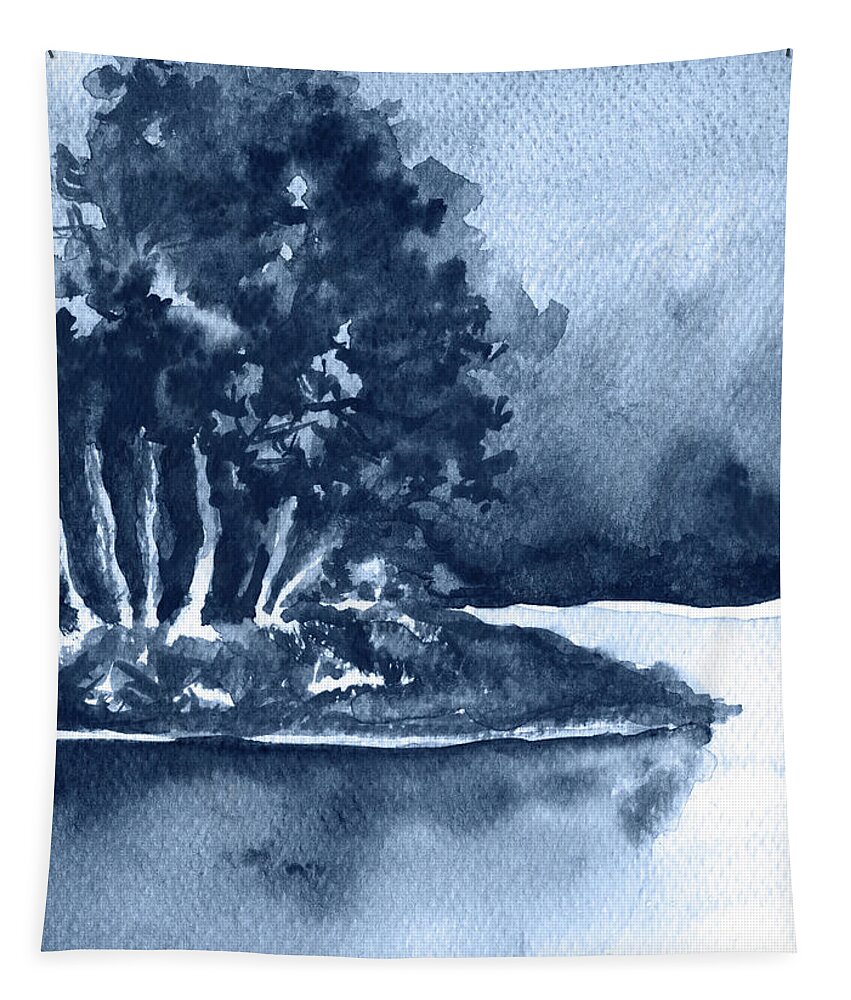 Monochromatic Landscape, lake blue 1 Tapestry